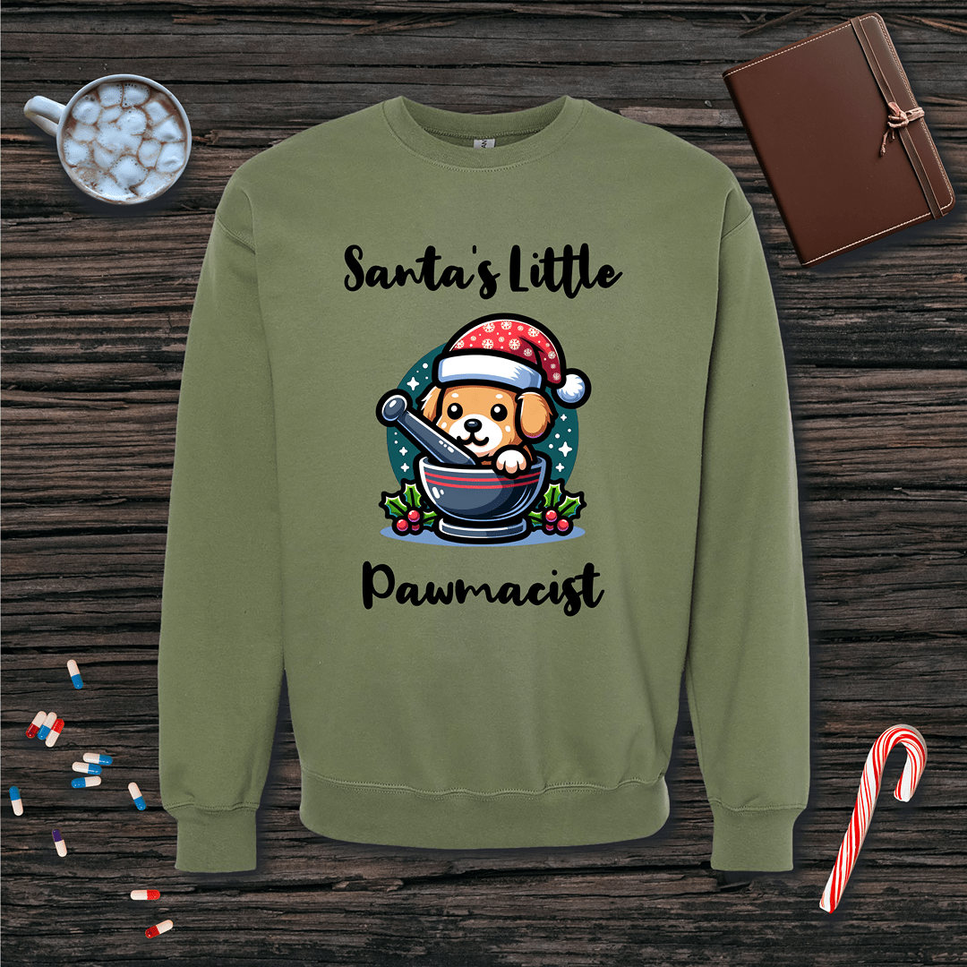 Santa's Little Pawmacist v2 Christmas Fleece Crewneck Sweatshirt