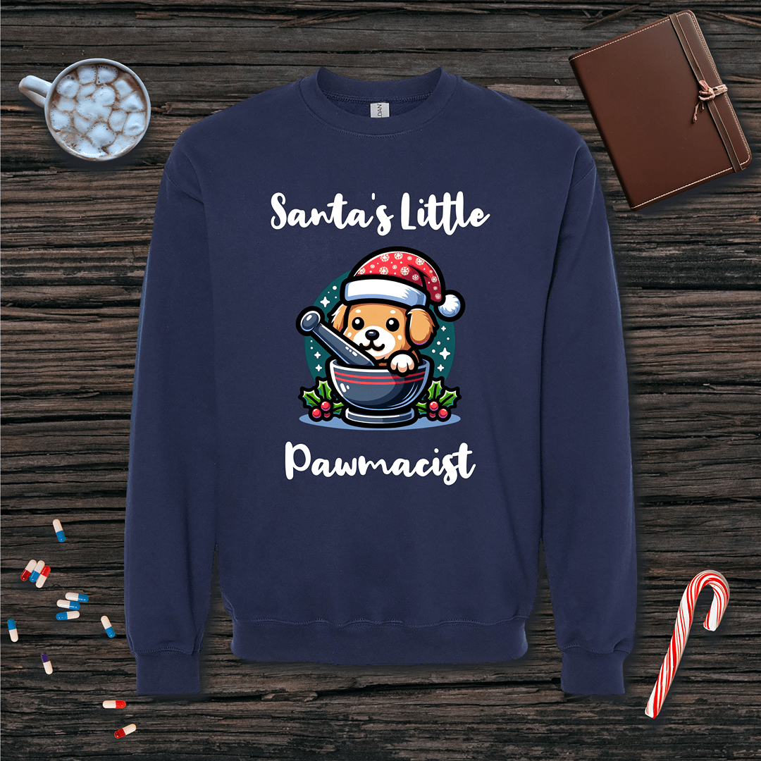 Santa's Little Pawmacist v2 Christmas Fleece Crewneck Sweatshirt