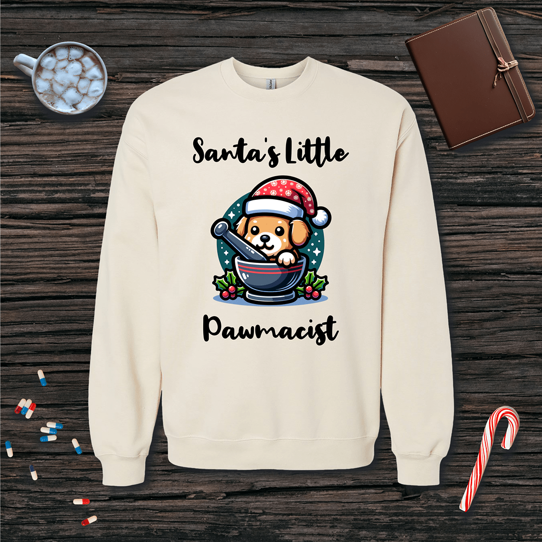 Santa's Little Pawmacist v2 Christmas Fleece Crewneck Sweatshirt
