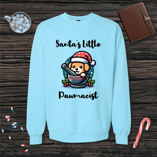 Santa's Little Pawmacist v2 Christmas Fleece Crewneck Sweatshirt