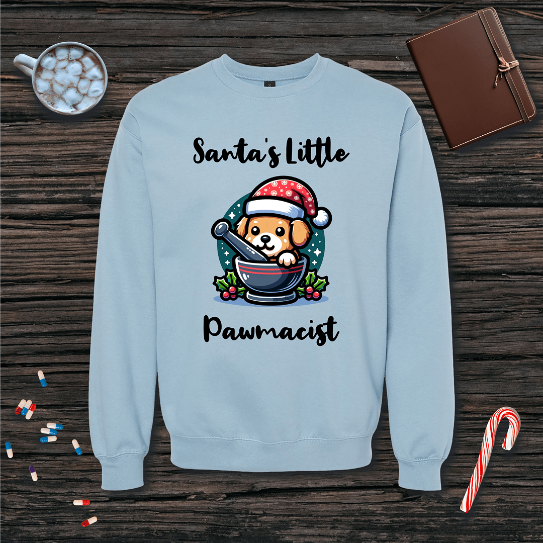 Santa's Little Pawmacist v2 Christmas Fleece Crewneck Sweatshirt