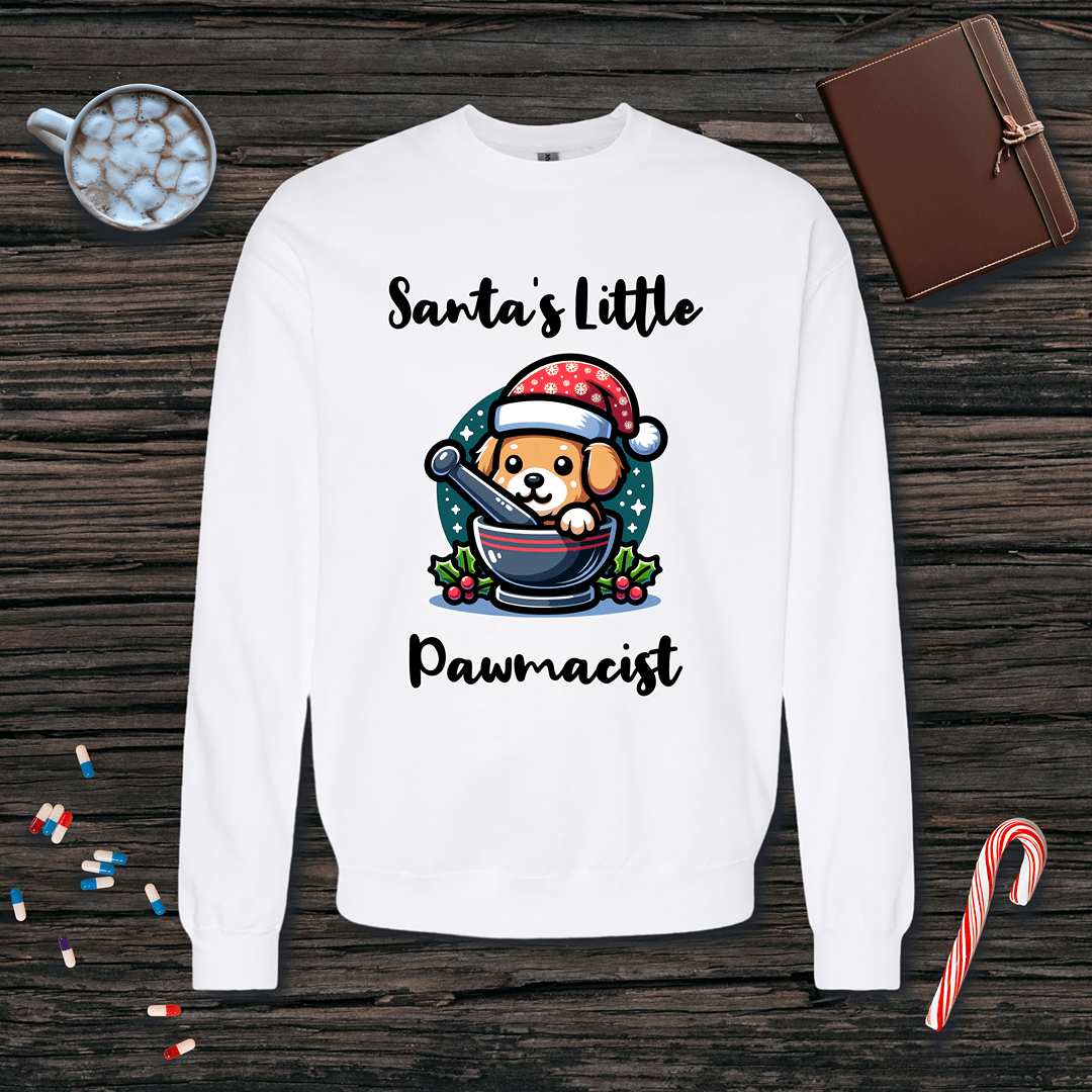 Santa's Little Pawmacist v2 Christmas Fleece Crewneck Sweatshirt
