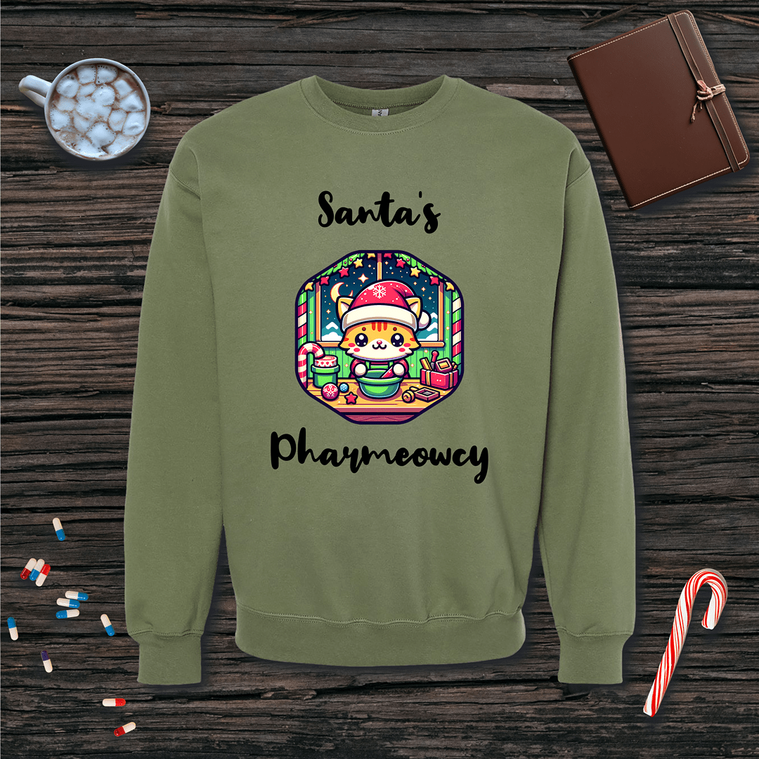 Santa's Pharmeowcy v1 Christmas Fleece Crewneck Sweatshirt