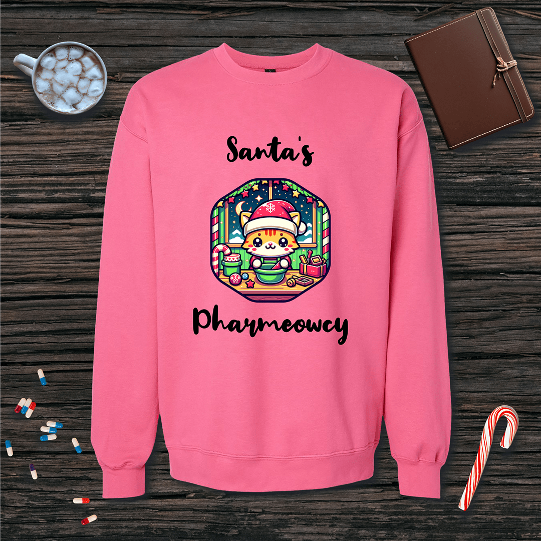 Santa's Pharmeowcy v1 Christmas Fleece Crewneck Sweatshirt