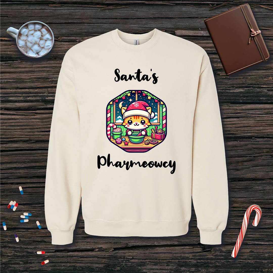 Santa's Pharmeowcy v1 Christmas Fleece Crewneck Sweatshirt