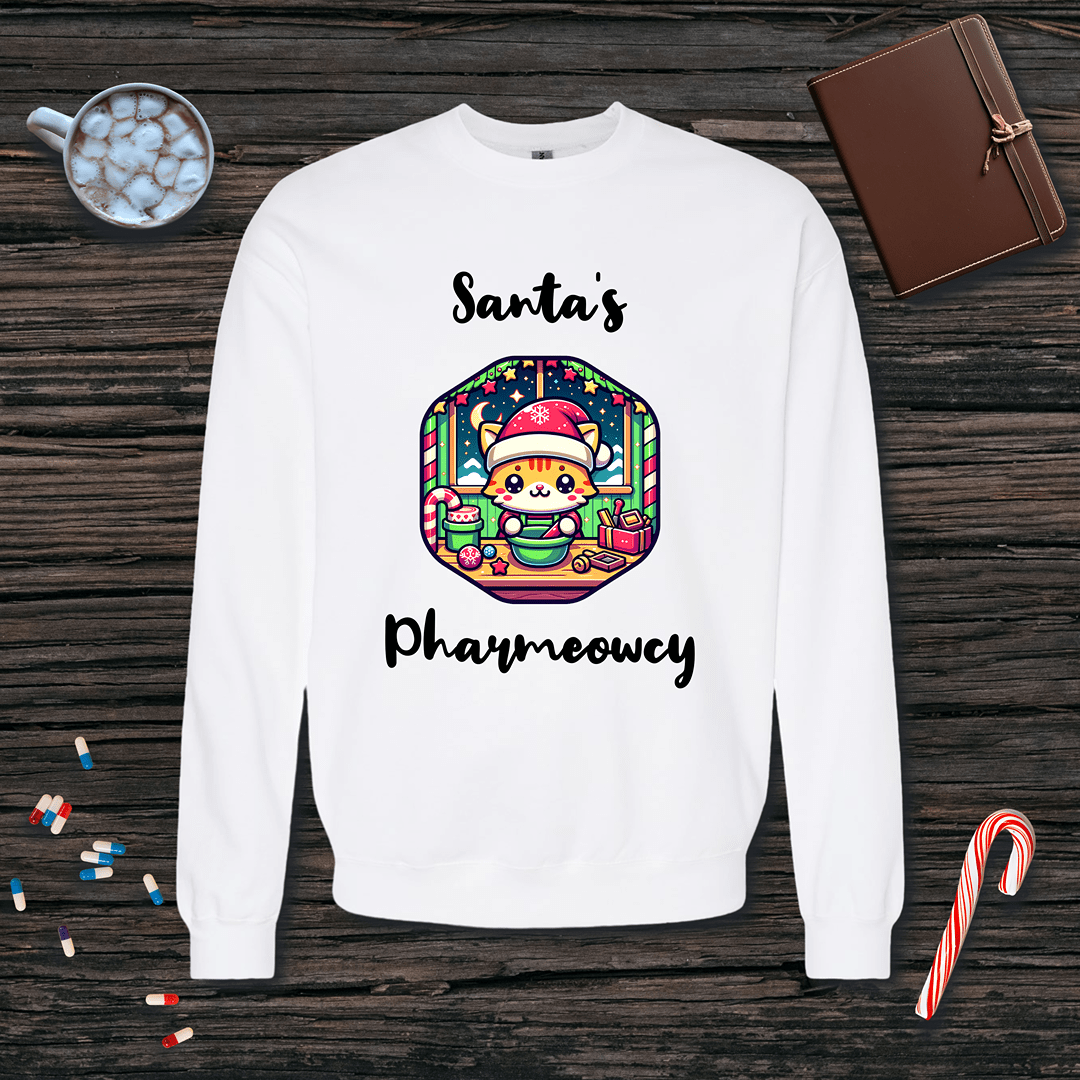 Santa's Pharmeowcy v1 Christmas Fleece Crewneck Sweatshirt