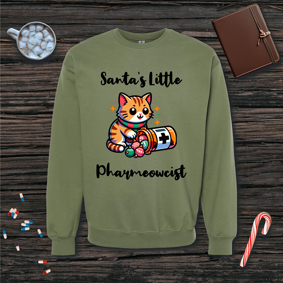 Santa's Little Pharmeowcist Christmas Fleece Crewneck Sweatshirt