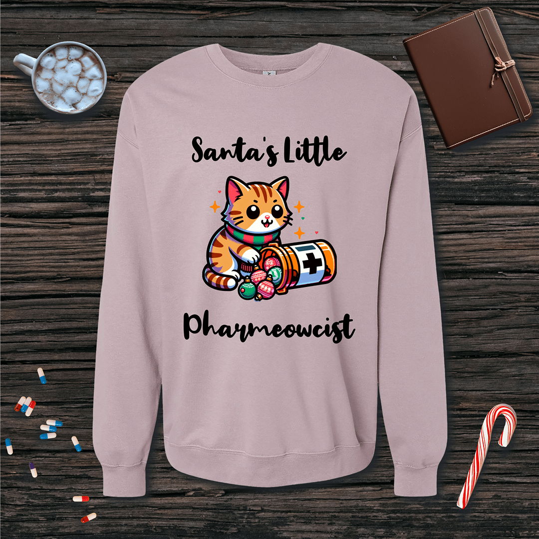 Santa's Little Pharmeowcist Christmas Fleece Crewneck Sweatshirt