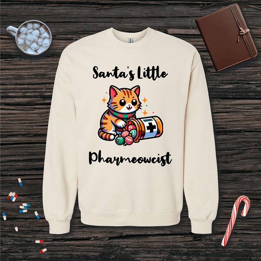 Santa's Little Pharmeowcist Christmas Fleece Crewneck Sweatshirt