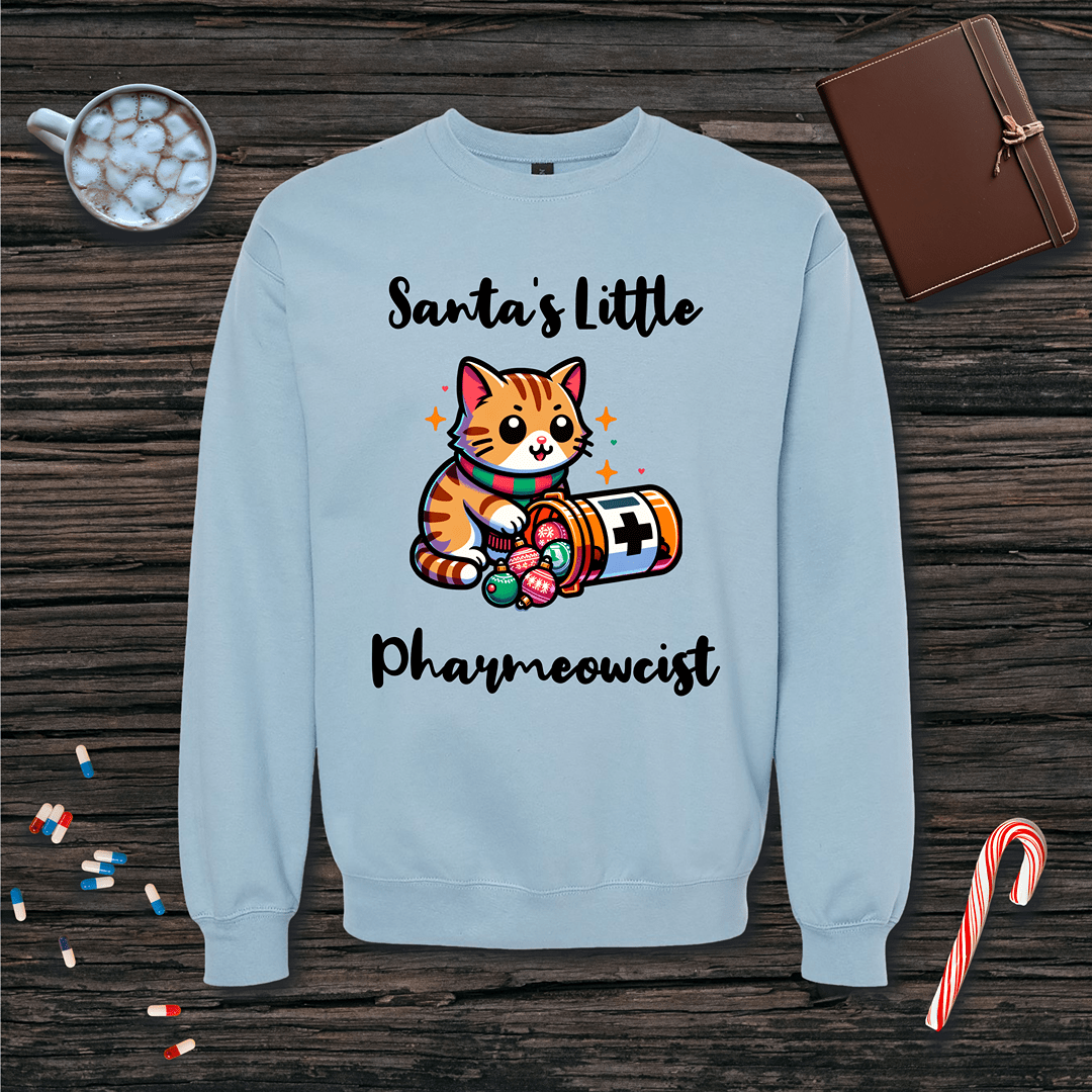 Santa's Little Pharmeowcist Christmas Fleece Crewneck Sweatshirt