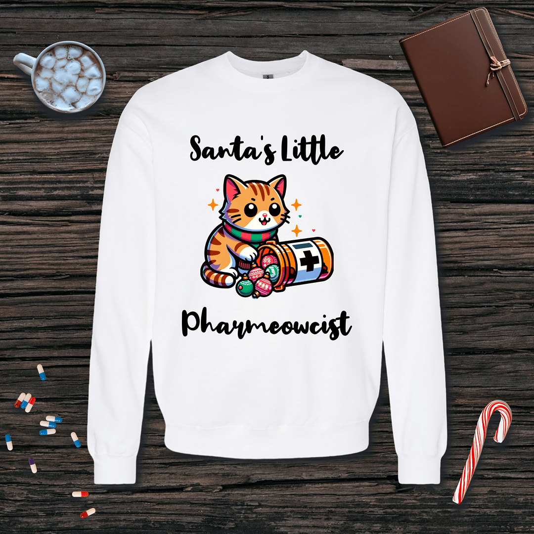 Santa's Little Pharmeowcist Christmas Fleece Crewneck Sweatshirt