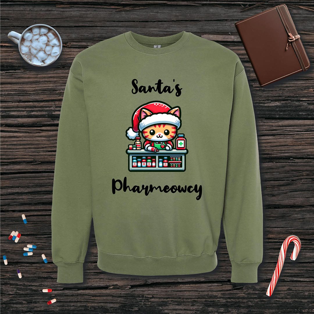 Santa's Pharmeowcy v2 Christmas Fleece Crewneck Sweatshirt