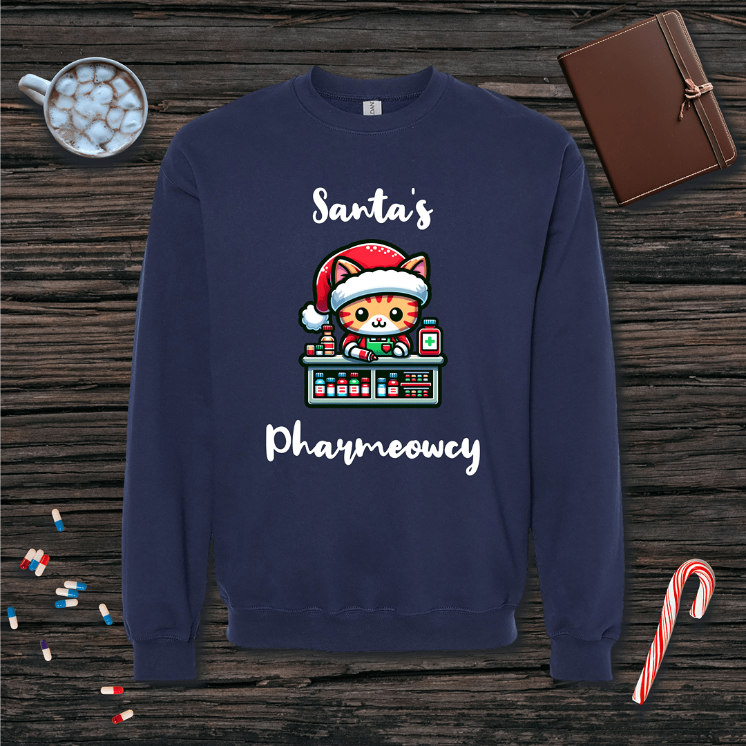 Santa's Pharmeowcy v2 Christmas Fleece Crewneck Sweatshirt