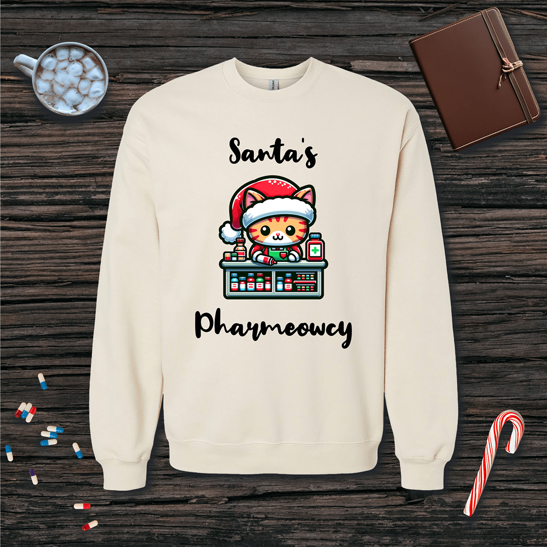 Santa's Pharmeowcy v2 Christmas Fleece Crewneck Sweatshirt