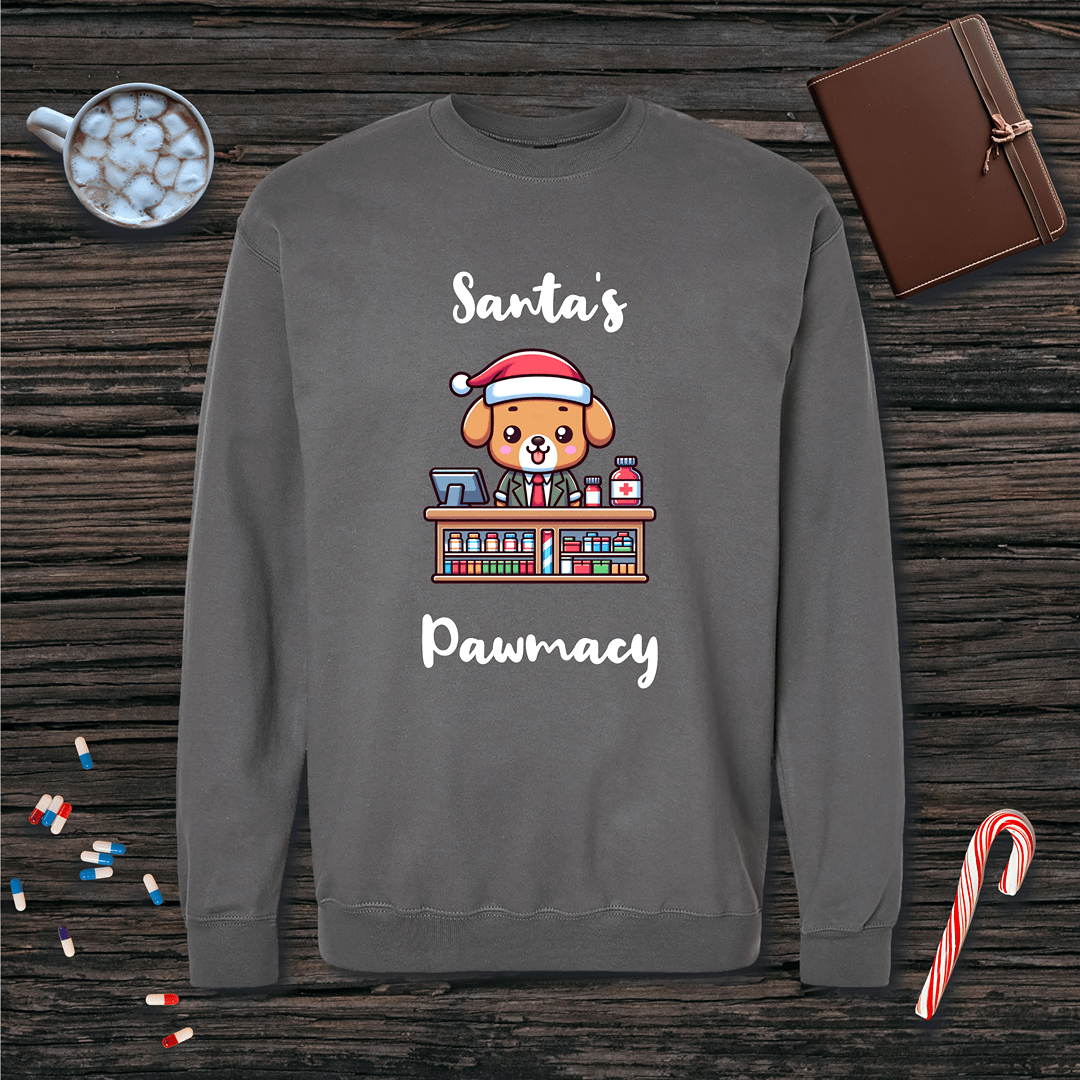 Santa's Pawmacy Christmas Fleece Crewneck Sweatshirt