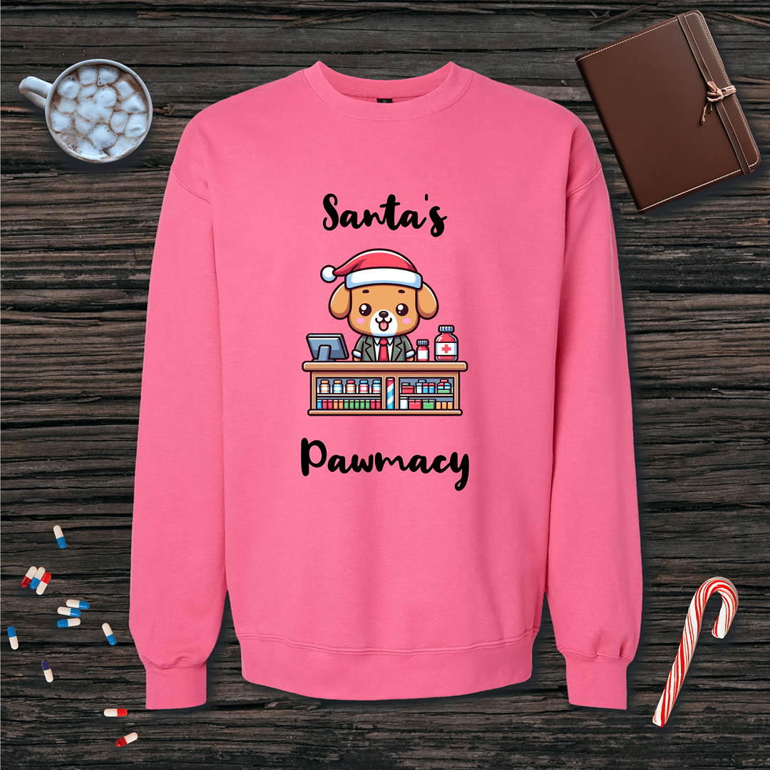 Santa's Pawmacy Christmas Fleece Crewneck Sweatshirt