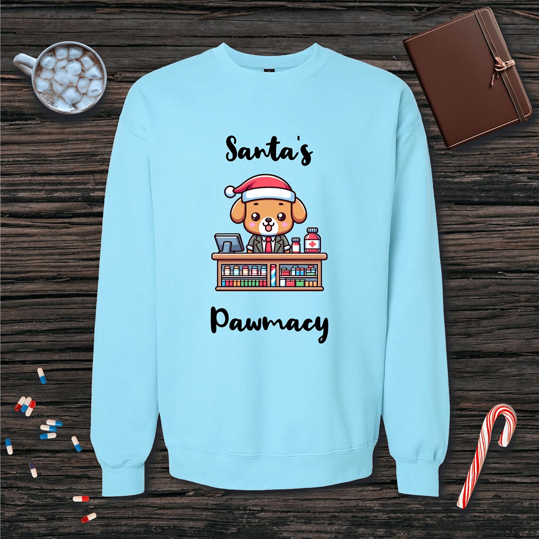 Santa's Pawmacy Christmas Fleece Crewneck Sweatshirt