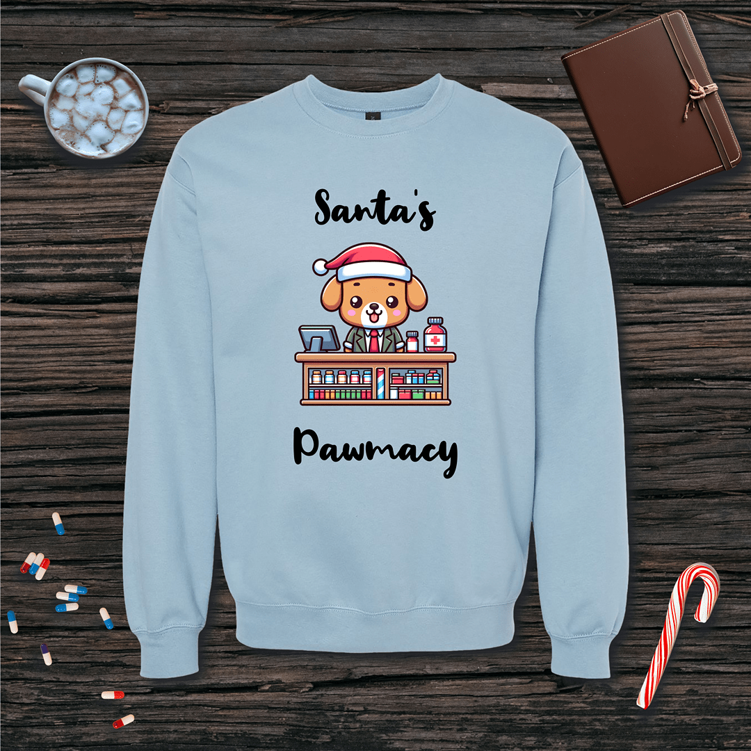 Santa's Pawmacy Christmas Fleece Crewneck Sweatshirt
