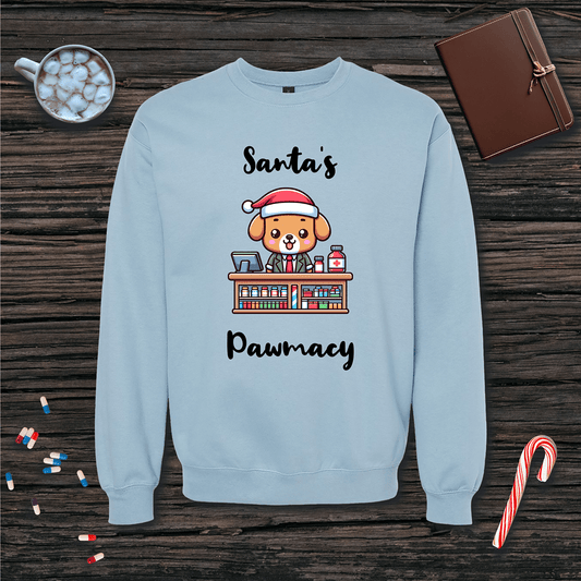 Santa's Pawmacy Christmas Fleece Crewneck Sweatshirt