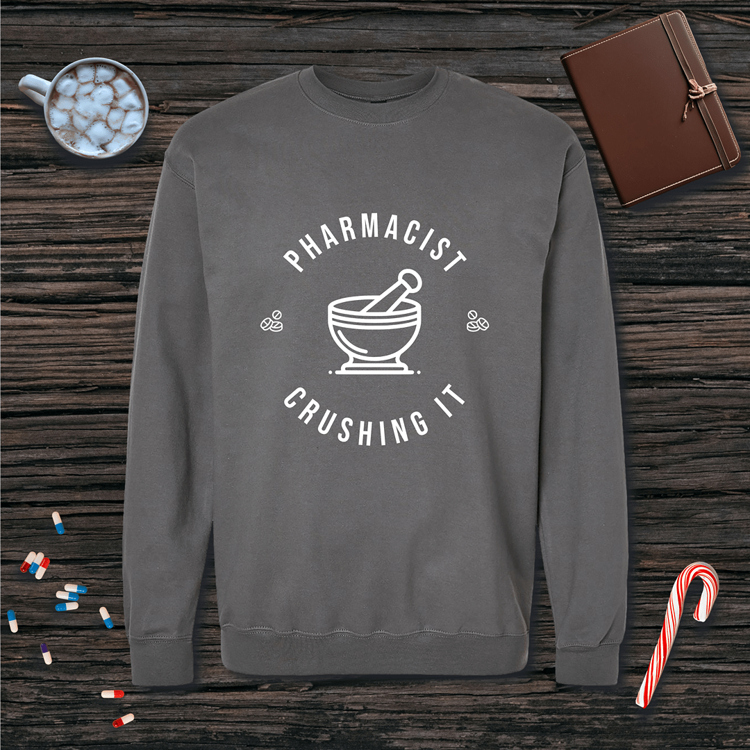 Crushing it - Pharmacist with Mortar Pestle Fleece Crewneck Sweatshirt