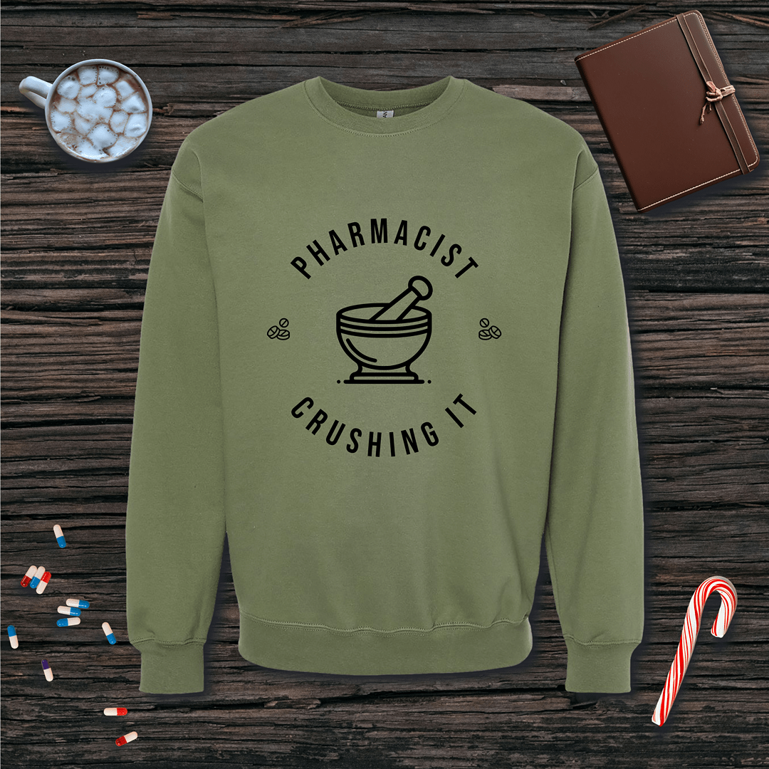 Crushing it - Pharmacist with Mortar Pestle Fleece Crewneck Sweatshirt