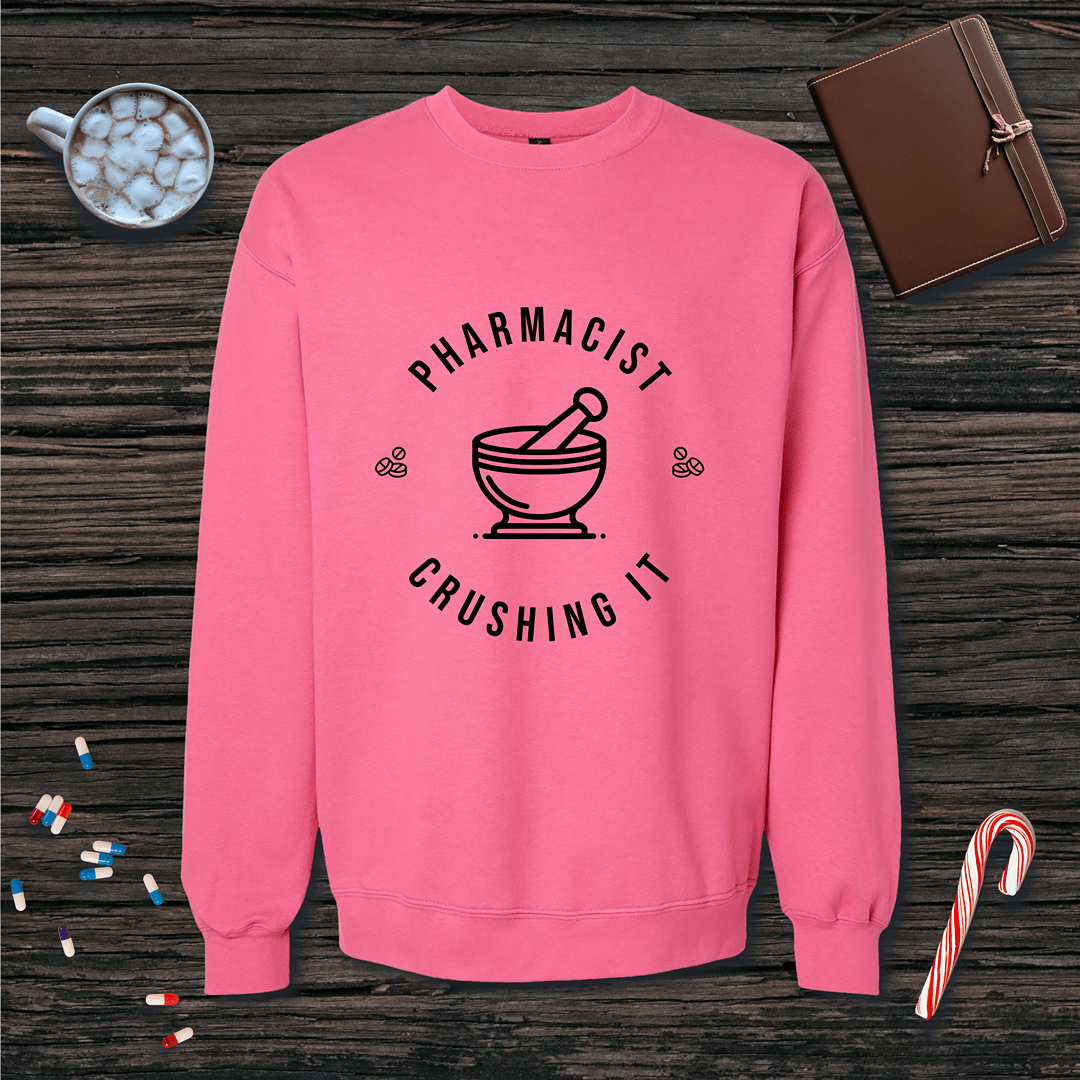 Crushing it - Pharmacist with Mortar Pestle Fleece Crewneck Sweatshirt