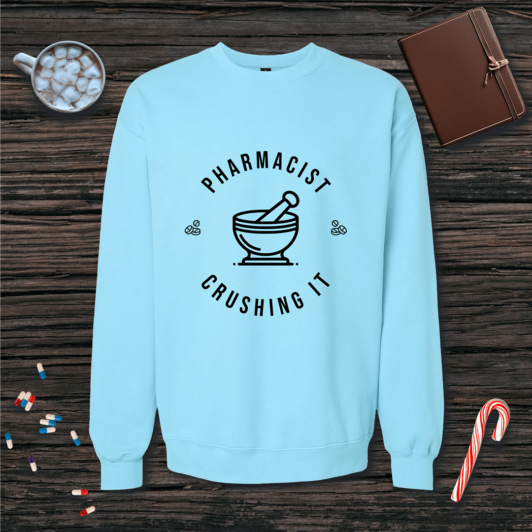 Crushing it - Pharmacist with Mortar Pestle Fleece Crewneck Sweatshirt