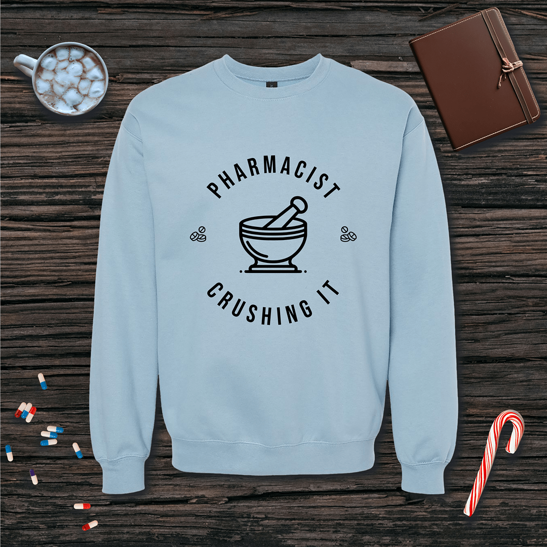 Crushing it - Pharmacist with Mortar Pestle Fleece Crewneck Sweatshirt