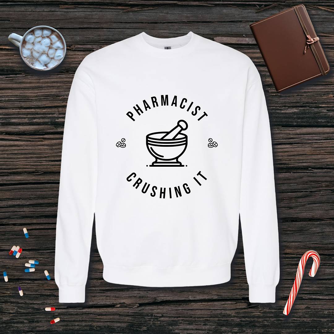 Crushing it - Pharmacist with Mortar Pestle Fleece Crewneck Sweatshirt