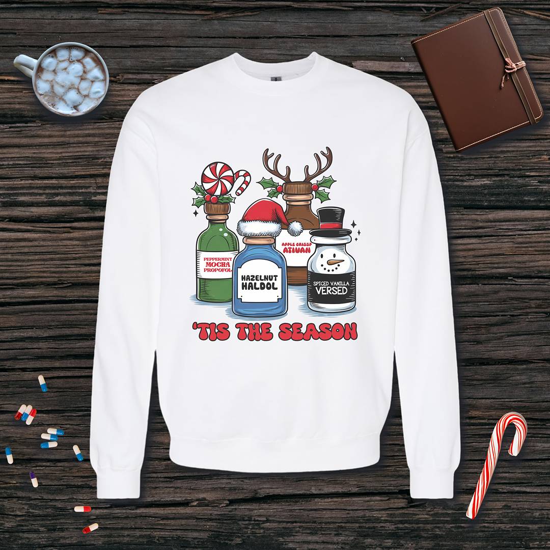 Tis The Season Holiday Meds Christmas Fleece Crewneck Sweatshirt