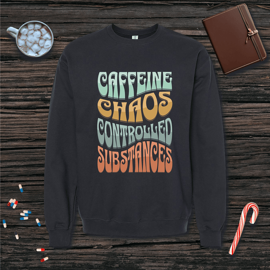 Caffeine Chaos Controlled Substances Fleece Crewneck Sweatshirt