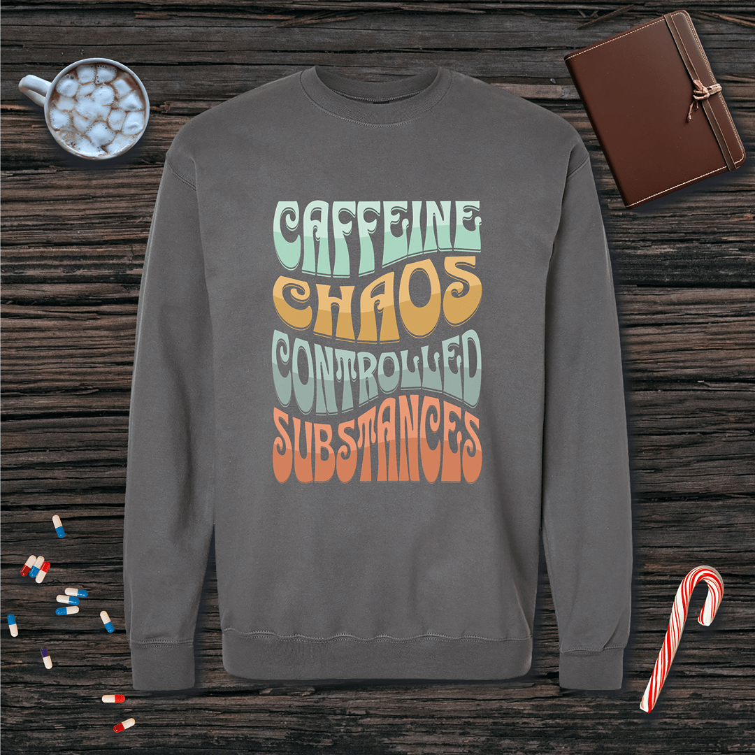 Caffeine Chaos Controlled Substances Fleece Crewneck Sweatshirt