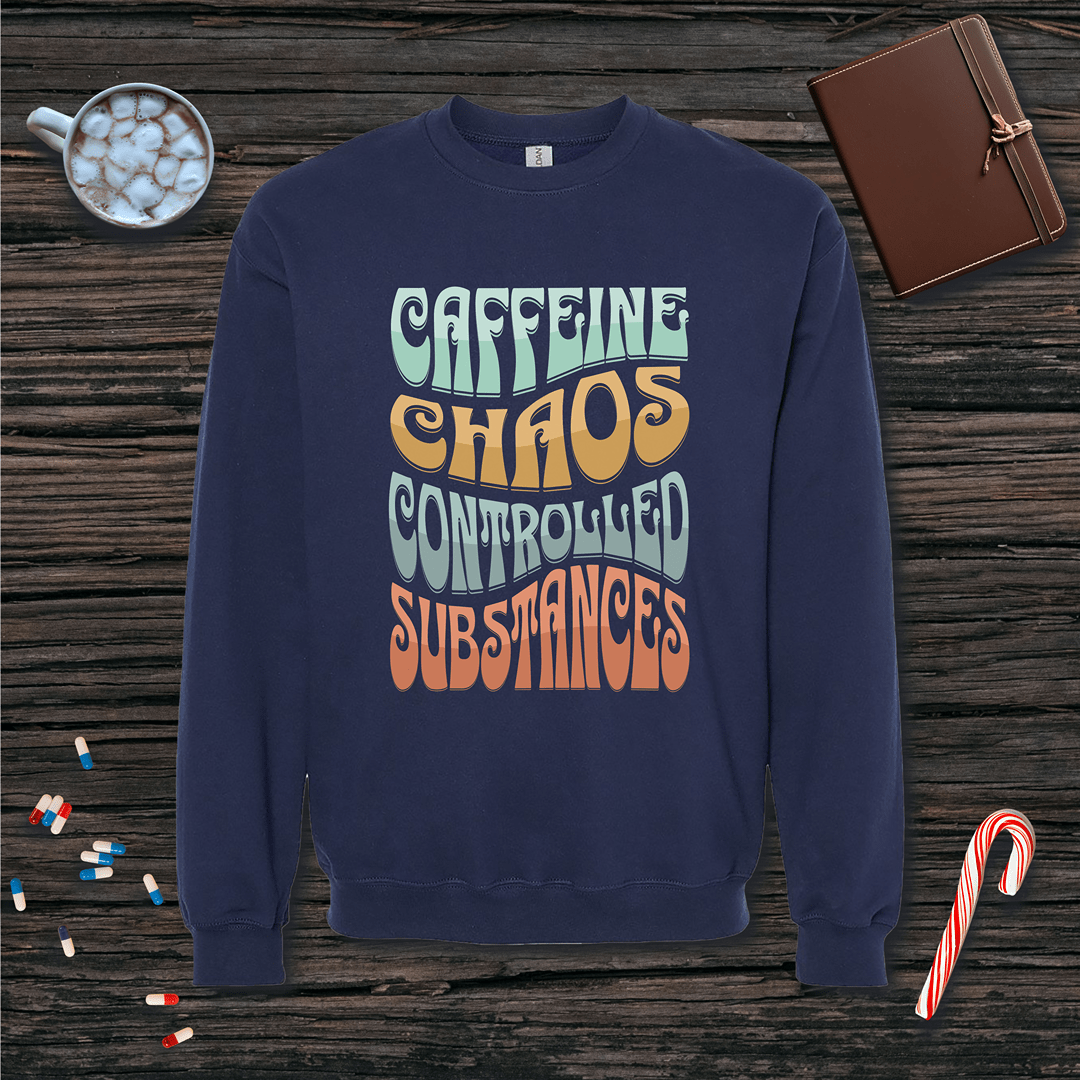 Caffeine Chaos Controlled Substances Fleece Crewneck Sweatshirt