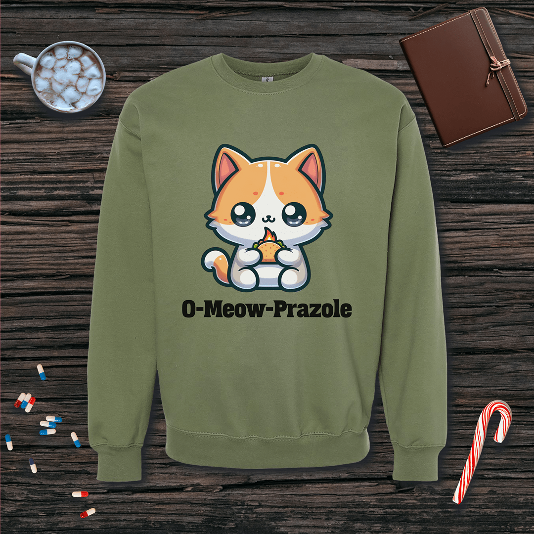 O-Meow-Prazole Fleece Crewneck Sweatshirt
