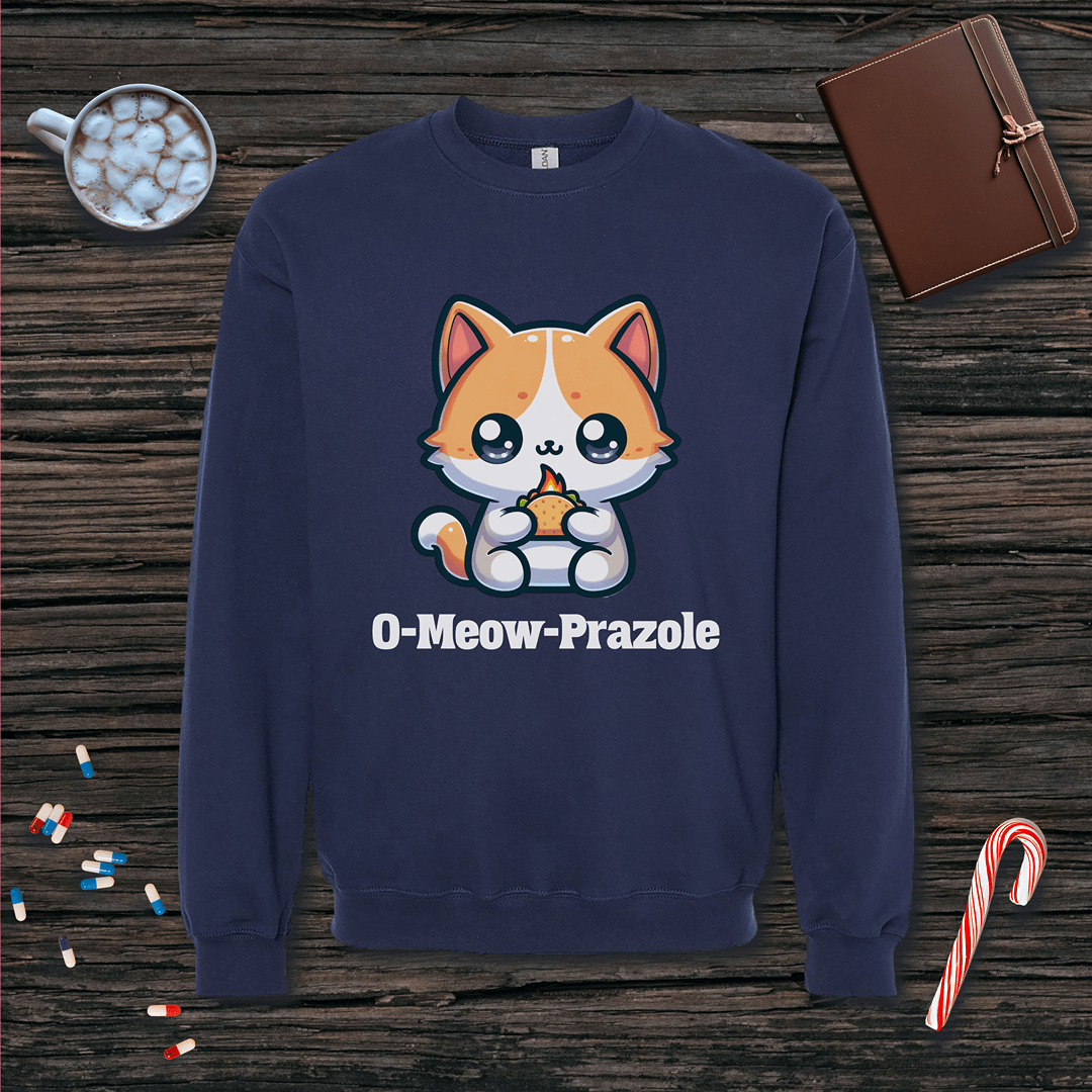 O-Meow-Prazole Fleece Crewneck Sweatshirt
