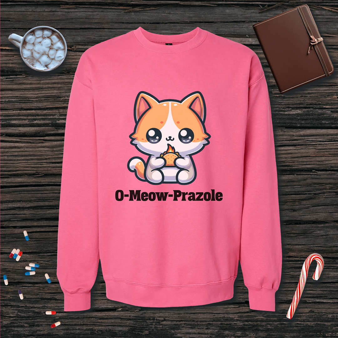 O-Meow-Prazole Fleece Crewneck Sweatshirt