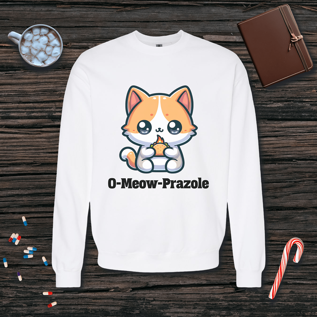 O-Meow-Prazole Fleece Crewneck Sweatshirt