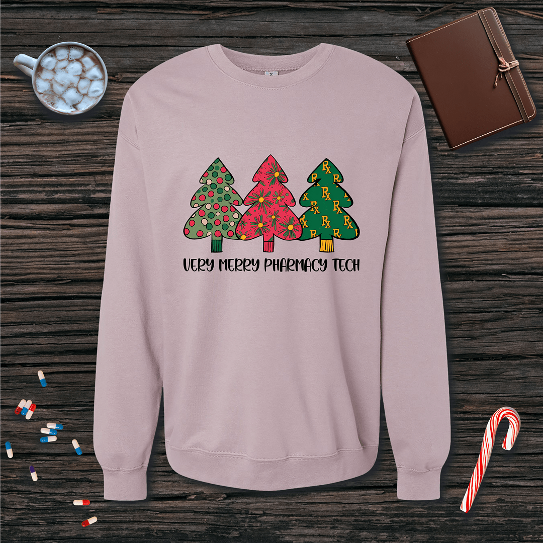 Very Merry Pharmacy Tech Christmas Fleece Crewneck Sweatshirt