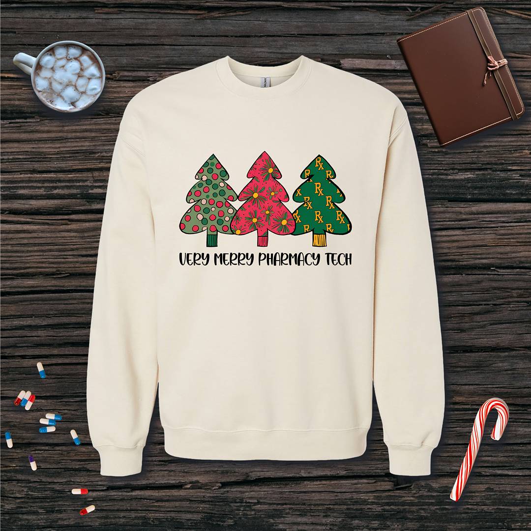 Very Merry Pharmacy Tech Christmas Fleece Crewneck Sweatshirt