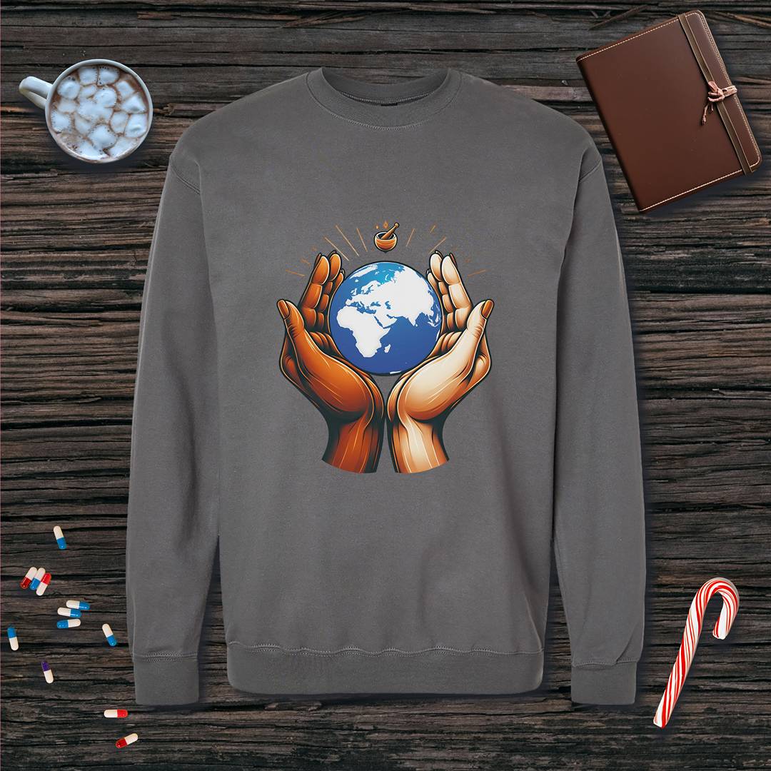 One World One Pharmacy - Africa, Europe, Asia Fleece Crewneck Sweatshirt