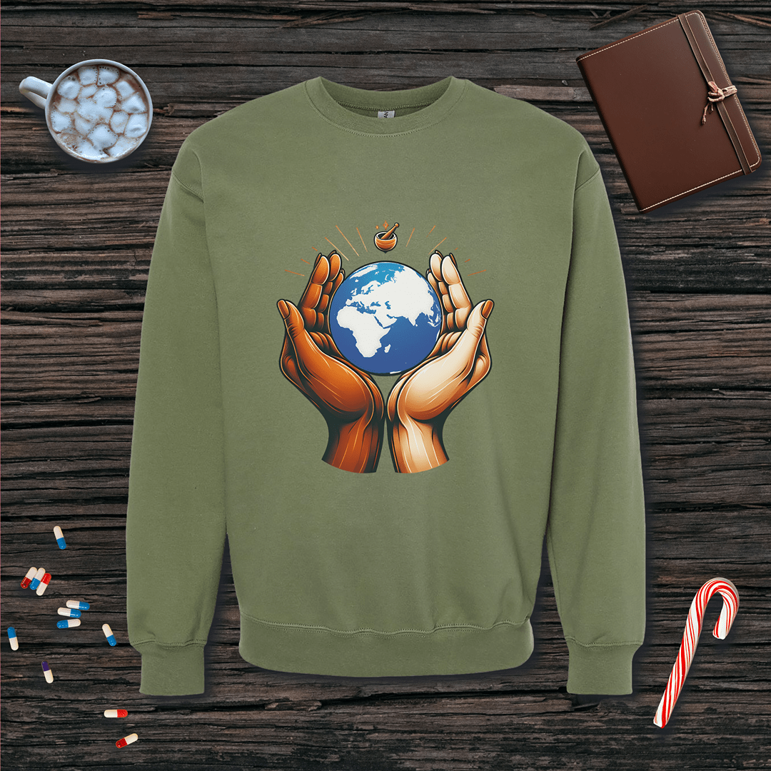 One World One Pharmacy - Africa, Europe, Asia Fleece Crewneck Sweatshirt