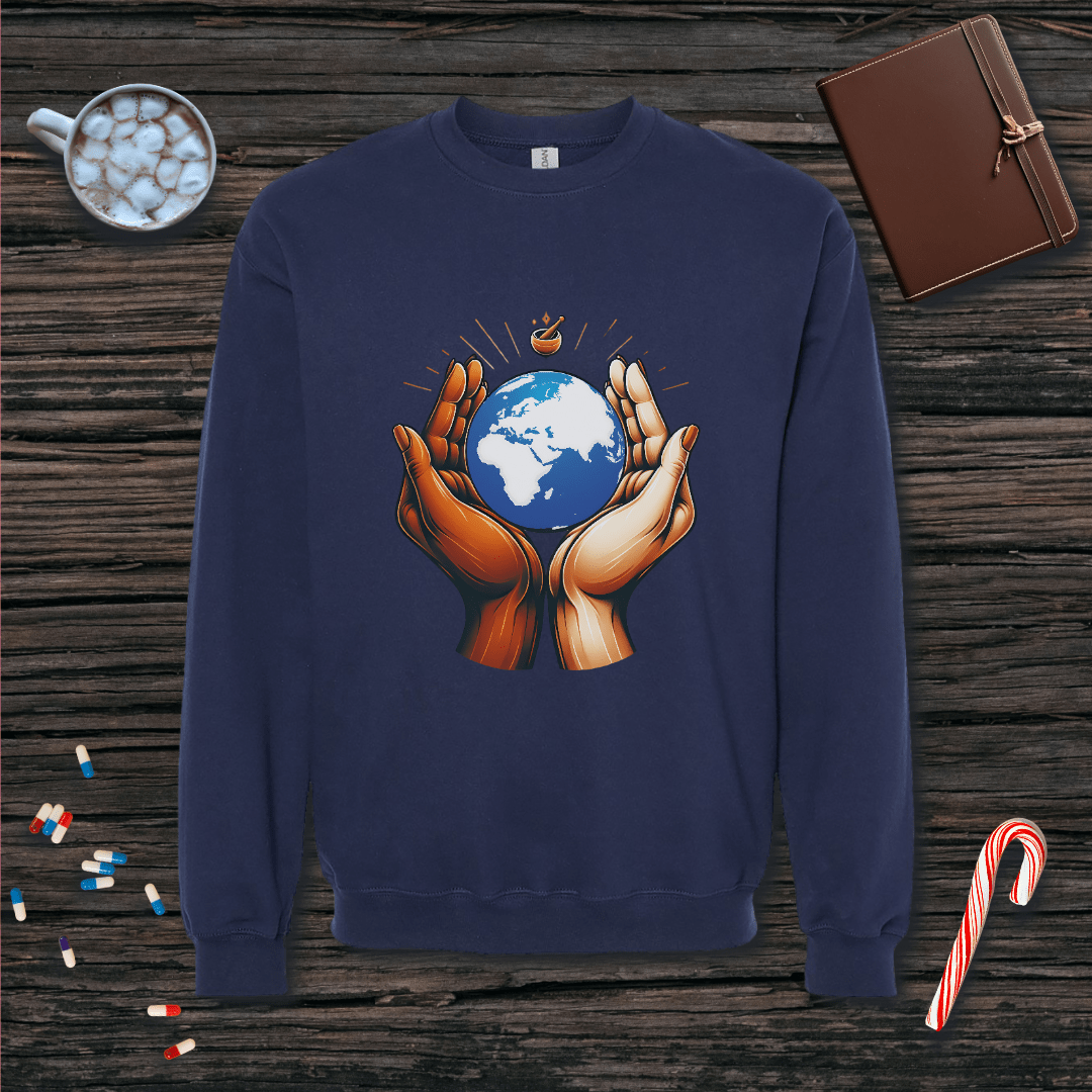 One World One Pharmacy - Africa, Europe, Asia Fleece Crewneck Sweatshirt