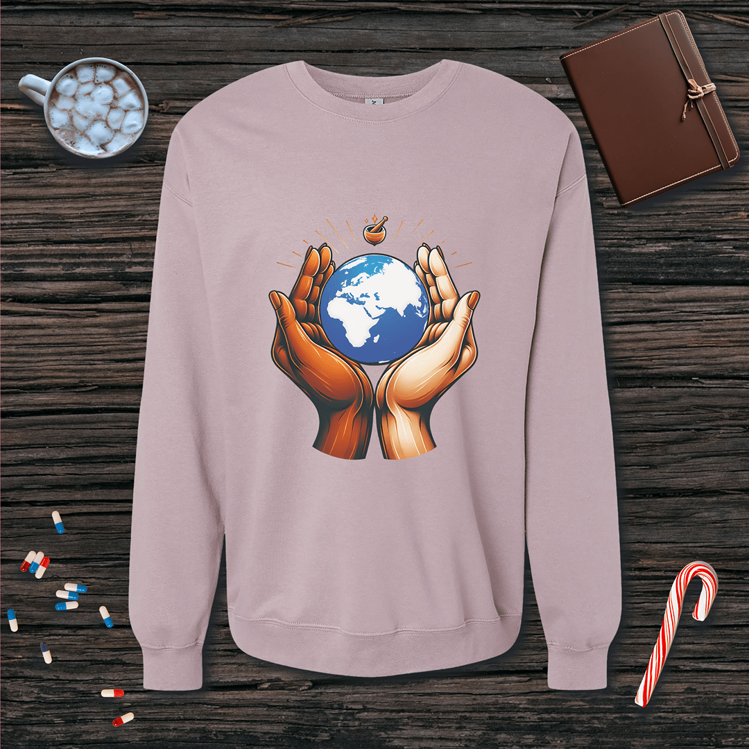 One World One Pharmacy - Africa, Europe, Asia Fleece Crewneck Sweatshirt