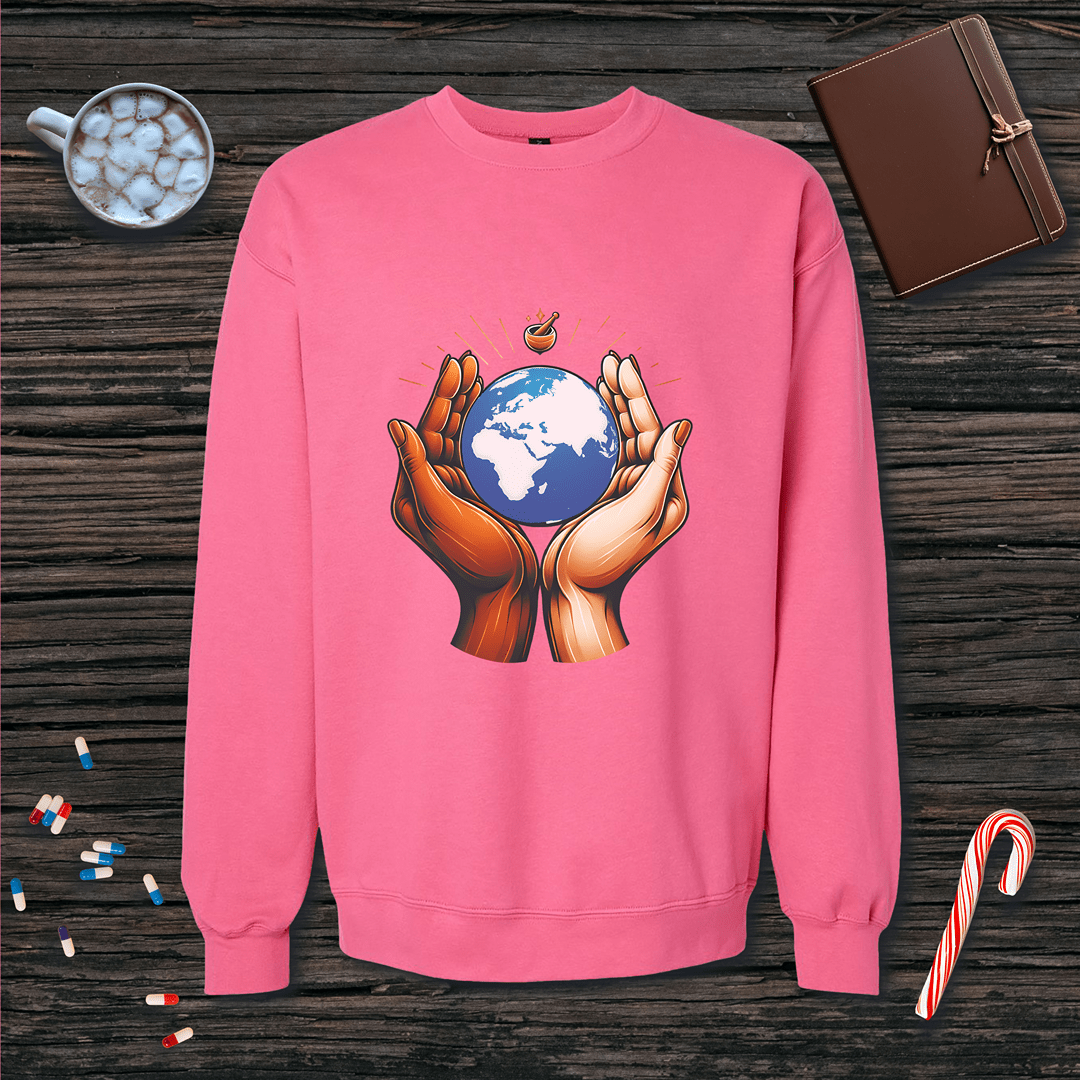 One World One Pharmacy - Africa, Europe, Asia Fleece Crewneck Sweatshirt
