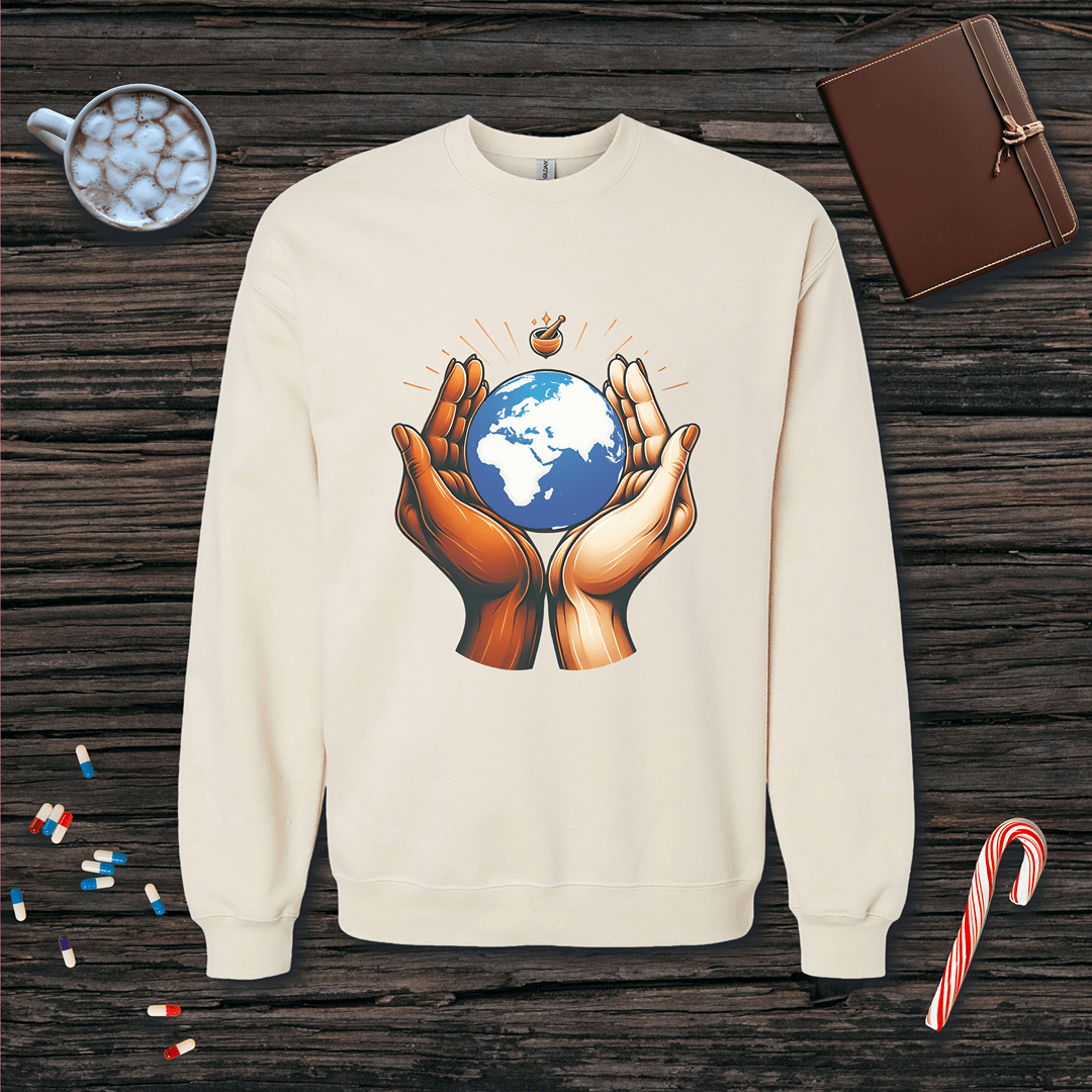 One World One Pharmacy - Africa, Europe, Asia Fleece Crewneck Sweatshirt