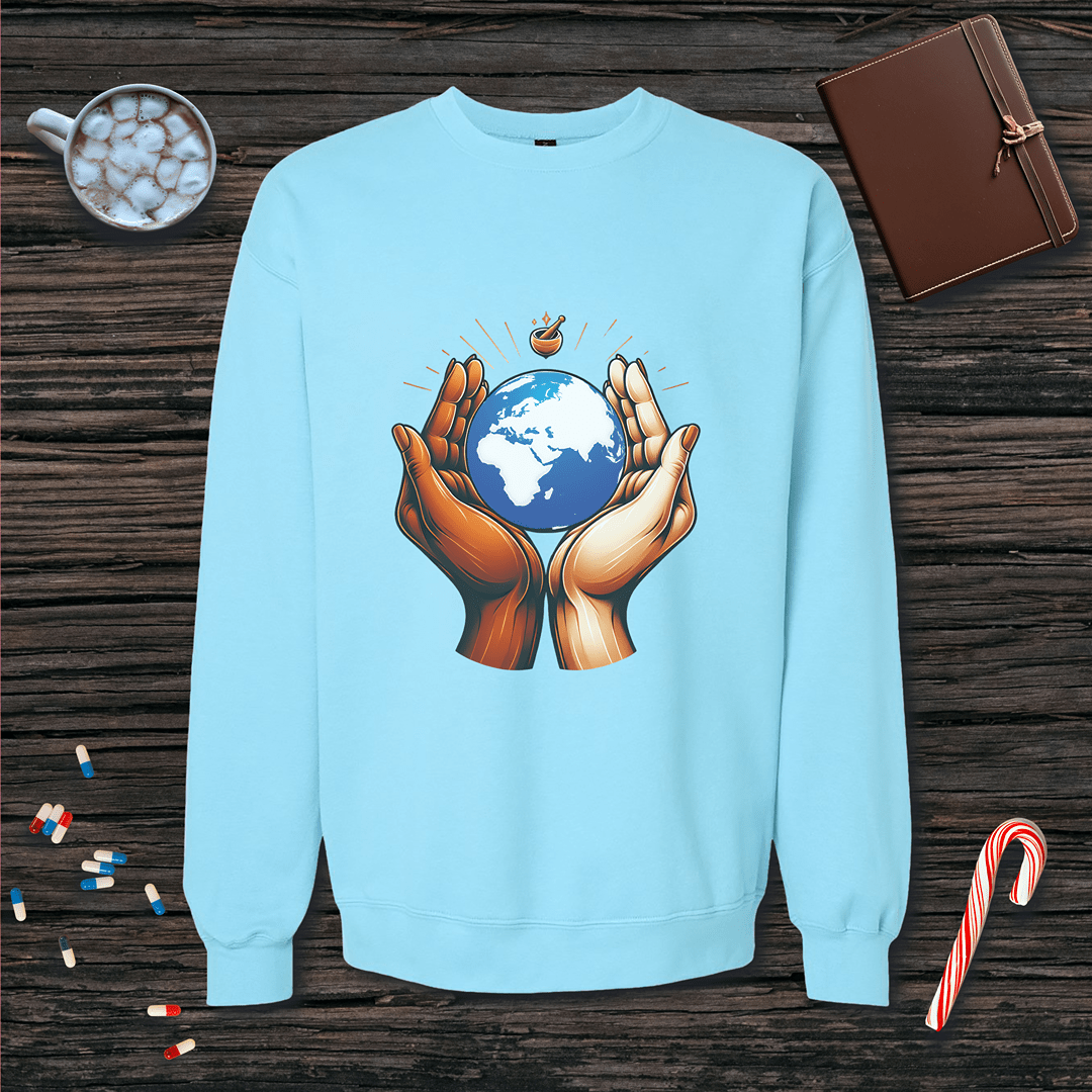 One World One Pharmacy - Africa, Europe, Asia Fleece Crewneck Sweatshirt