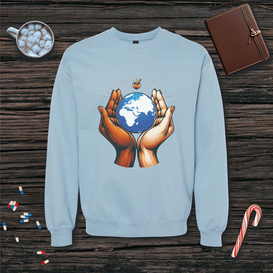 One World One Pharmacy - Africa, Europe, Asia Fleece Crewneck Sweatshirt