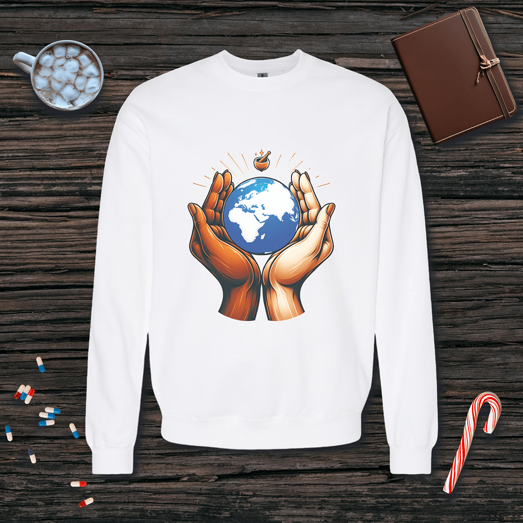 One World One Pharmacy - Africa, Europe, Asia Fleece Crewneck Sweatshirt