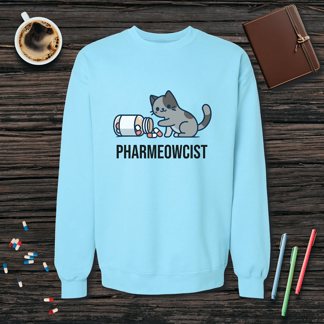 Pharmeowcist - Gray Cat Fleece Crewneck Sweatshirt