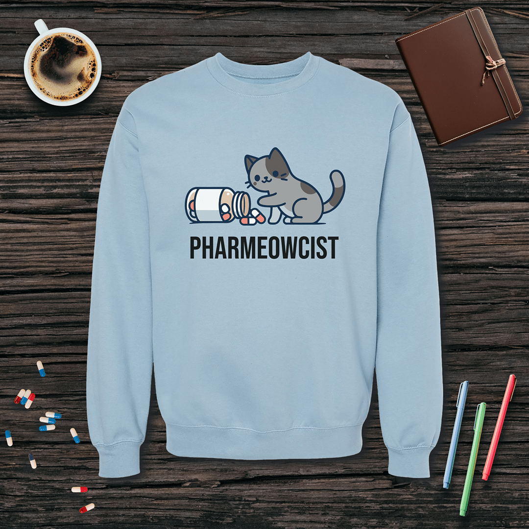 Pharmeowcist - Gray Cat Fleece Crewneck Sweatshirt